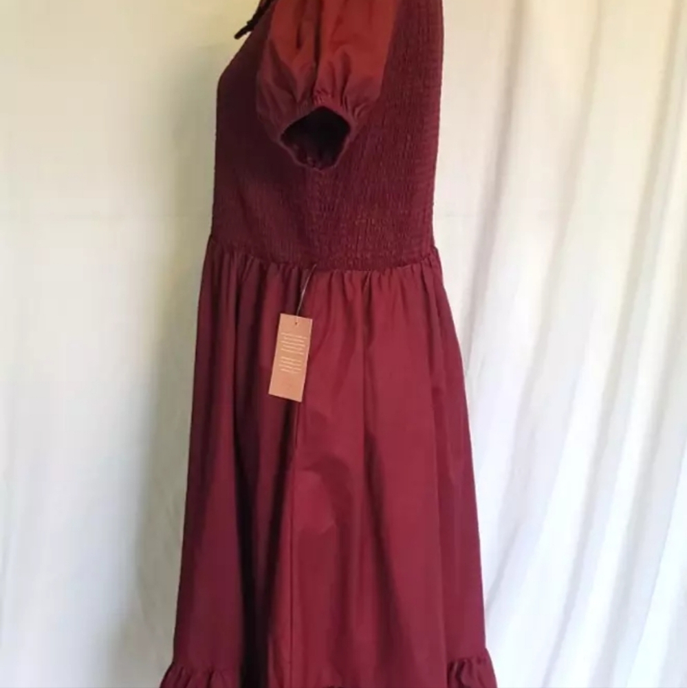 New W/Tags Ivy City Co Wine Red Smocked Addie Dress Large Holiday - Picture 7 of 11